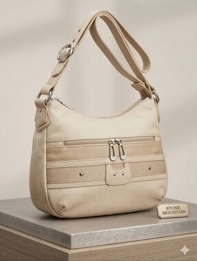STONE MOUNTAIN Cream Leather Shoulder Bag